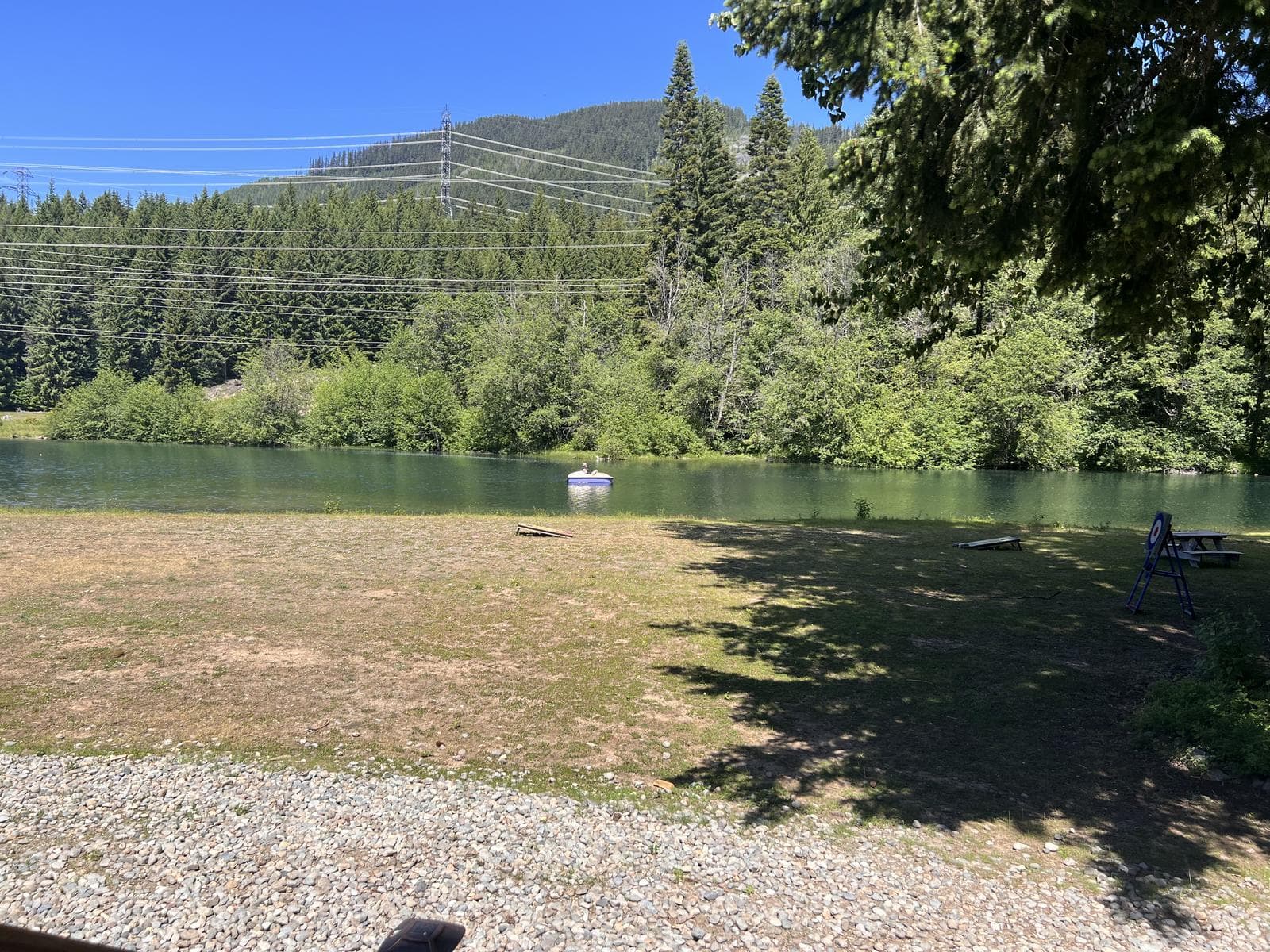Private lakefront beach at Alpine Lakes Lodge in Easton, Washington